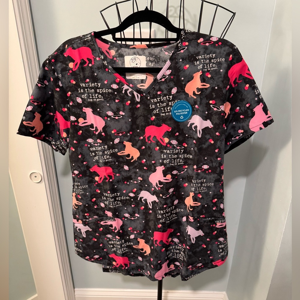 Cherokee Dog Is Good Black Scrub Top Large L Spice Of Life Pink Dogs Scrubs Vet